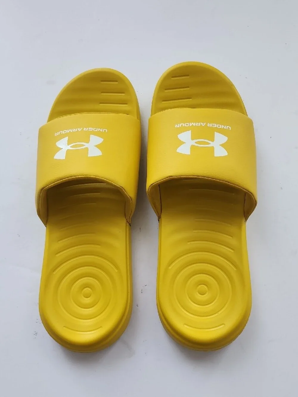 Under Armour Yellow Men's Slide Sandals with White Logo